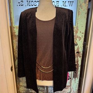 R&M Richards Chic Black and Brown Velvet Layered Blouse VINTAGE NEW WITH TAGS